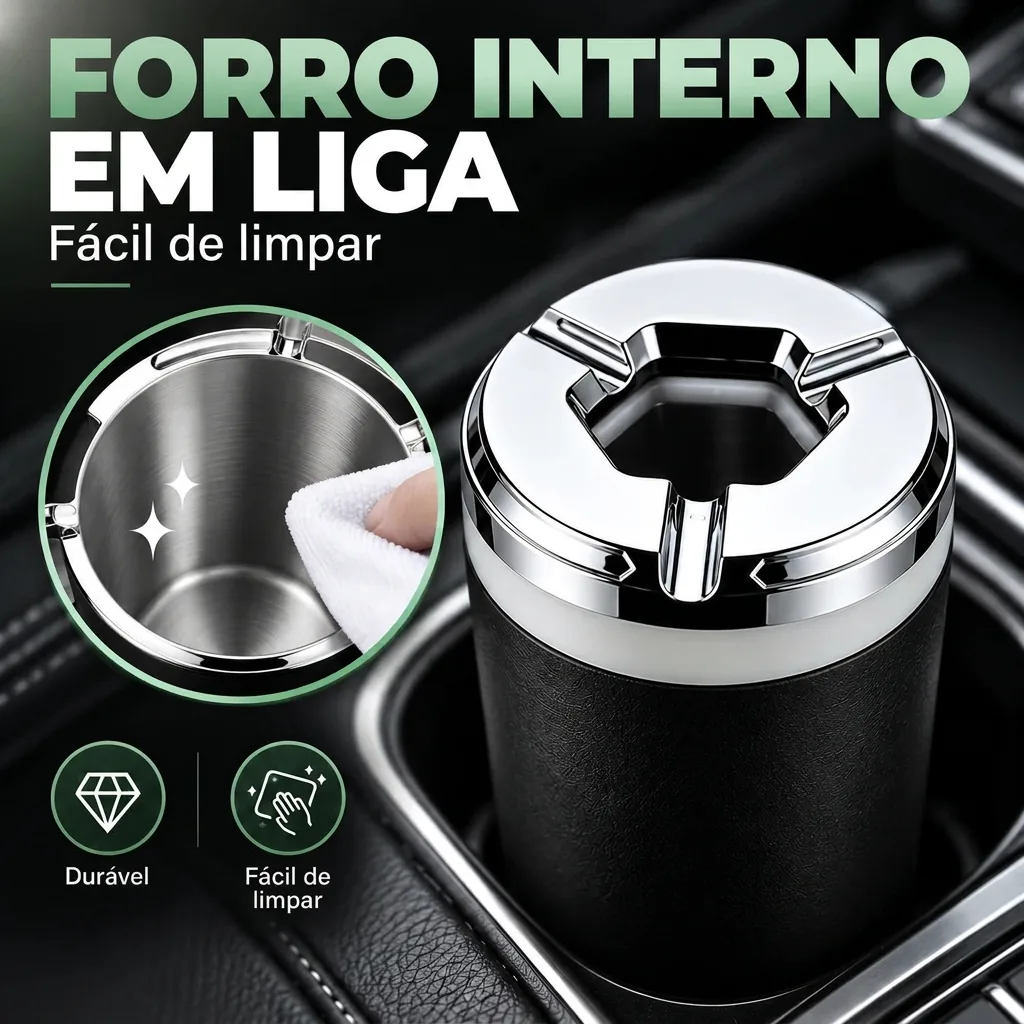 Mão acionando a tampa giratória do cinzeiro