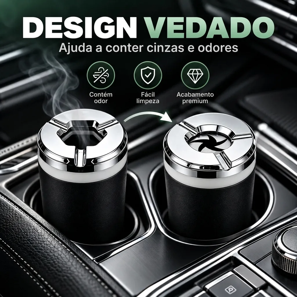 Detalhe da tampa giratória do cinzeiro automotivo